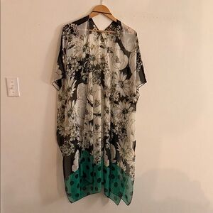 Floral Sheer Kaftan with Green Accents
